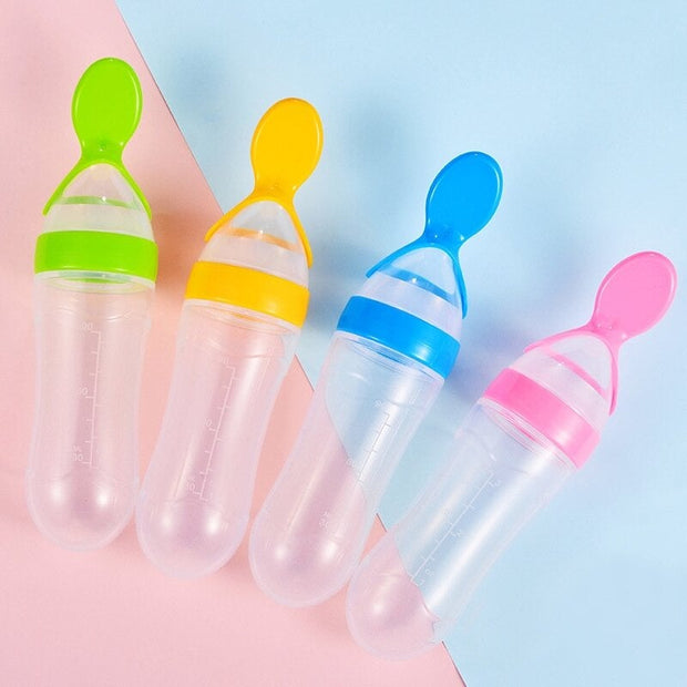 Infant Baby Squeezing Feeding Bottle With Spoon - Aurefy Stores