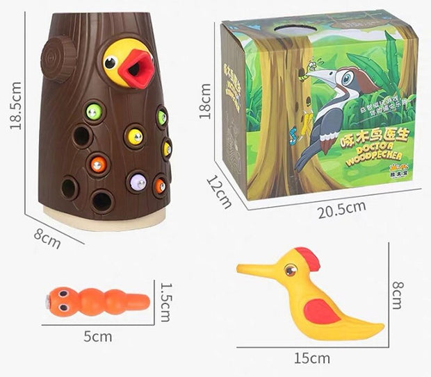 Woodpecker Magnetic Catch the Worm Animal Feeding Game Small Birds Family Toys Children Educate Fishing Toys Set Kids Gift Kit